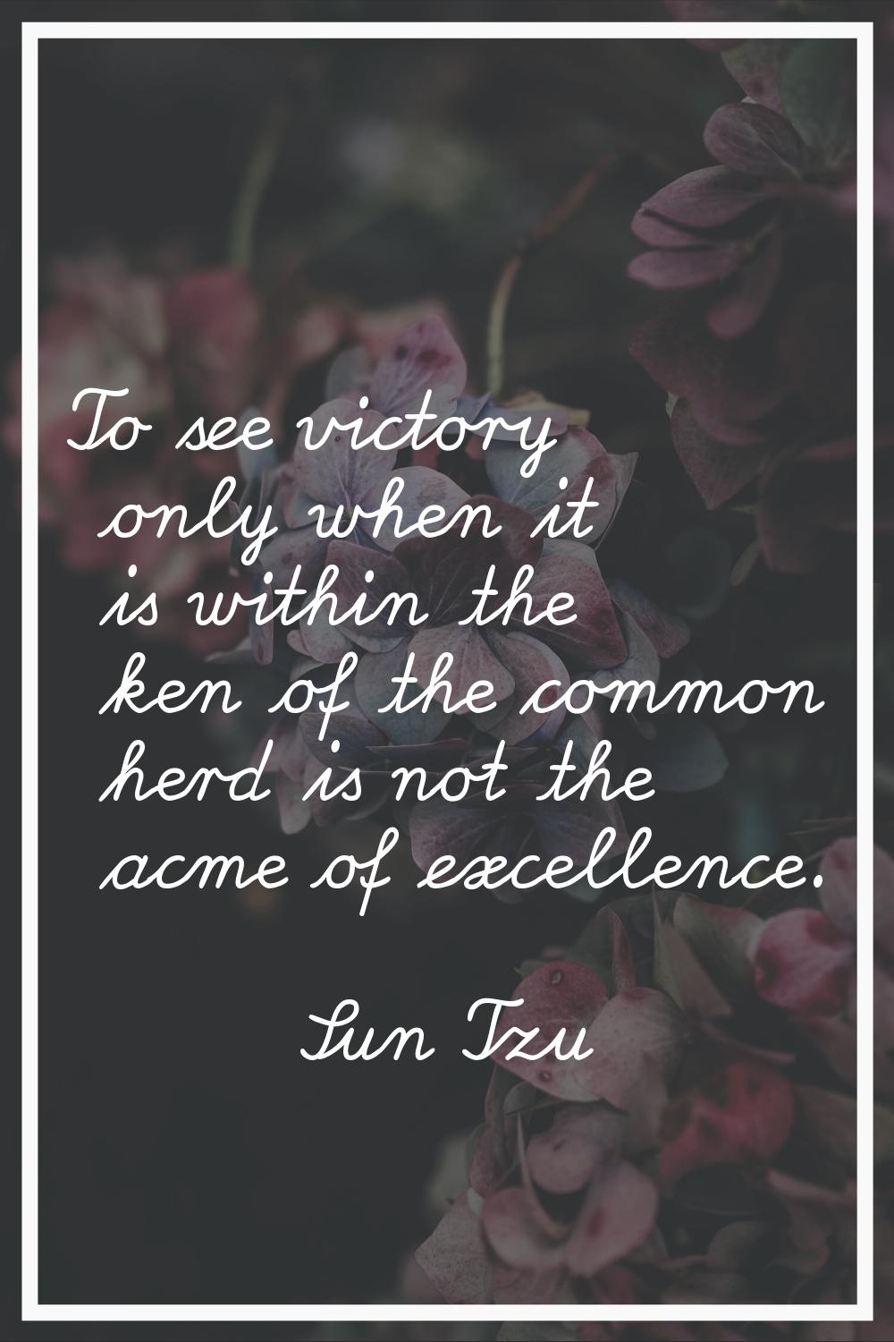 To see victory only when it is within the ken of the common herd is not the acme of excellence.