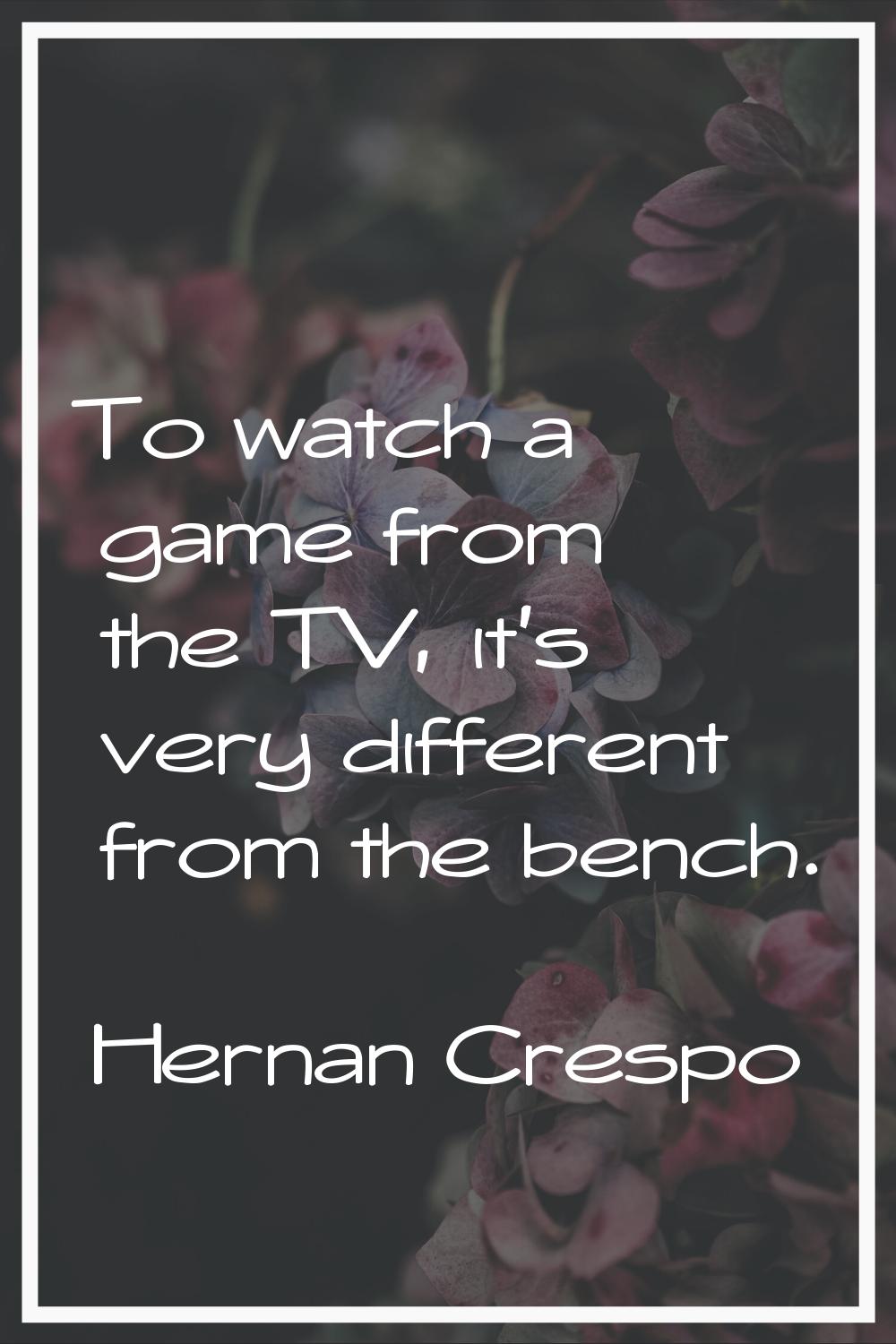 To watch a game from the TV, it's very different from the bench.