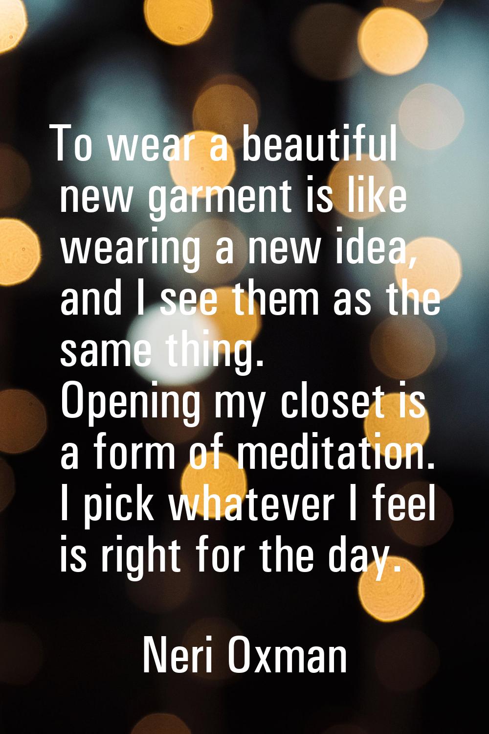 To wear a beautiful new garment is like wearing a new idea, and I see them as the same thing. Openi