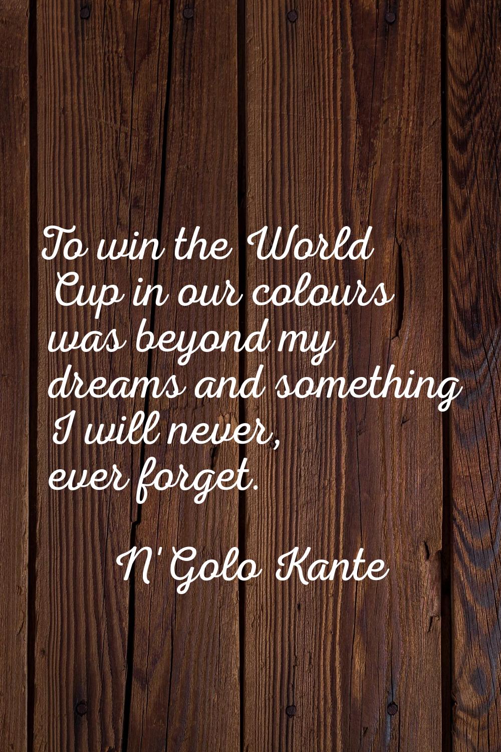 To win the World Cup in our colours was beyond my dreams and something I will never, ever forget.