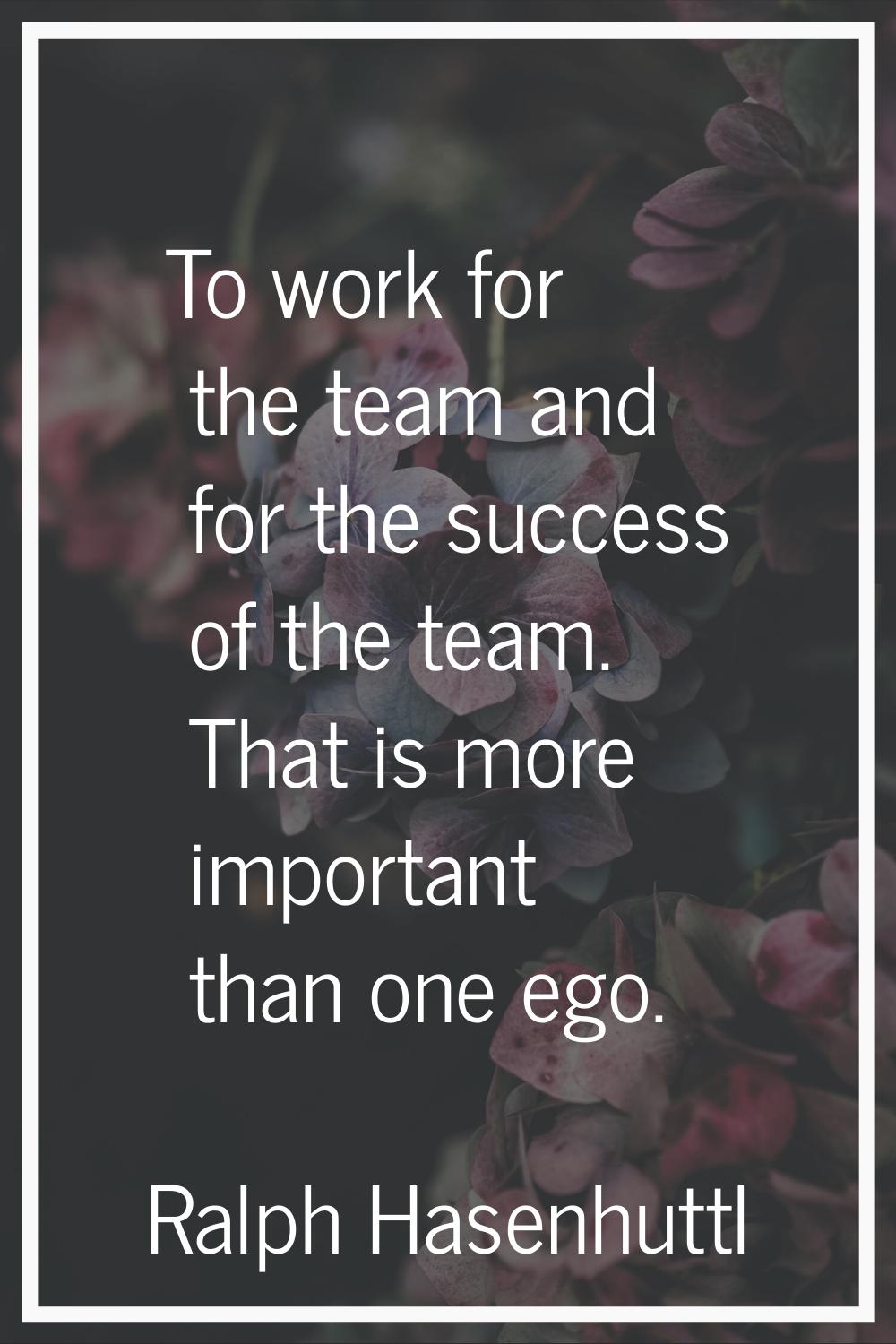 To work for the team and for the success of the team. That is more important than one ego.