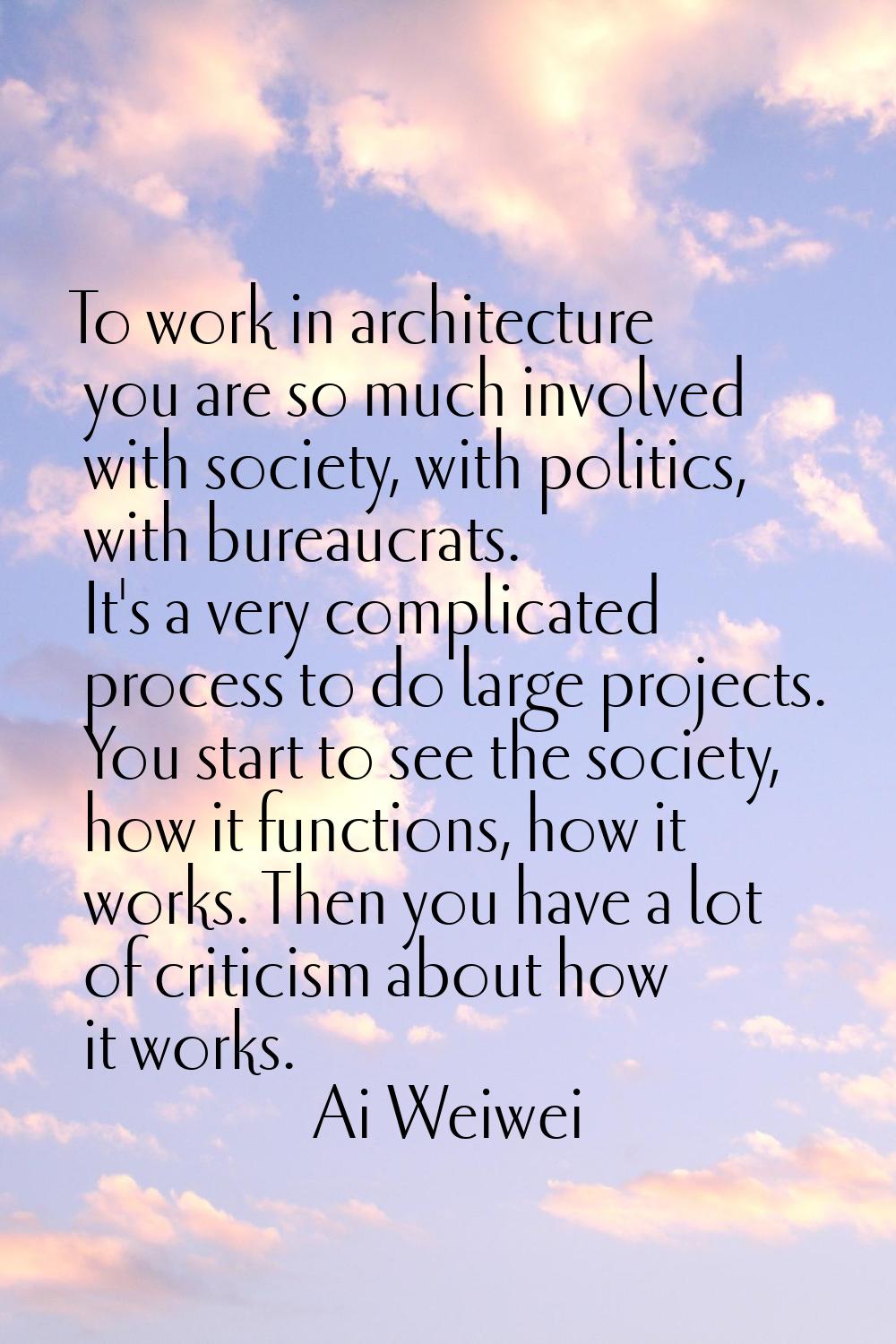 To work in architecture you are so much involved with society, with politics, with bureaucrats. It'