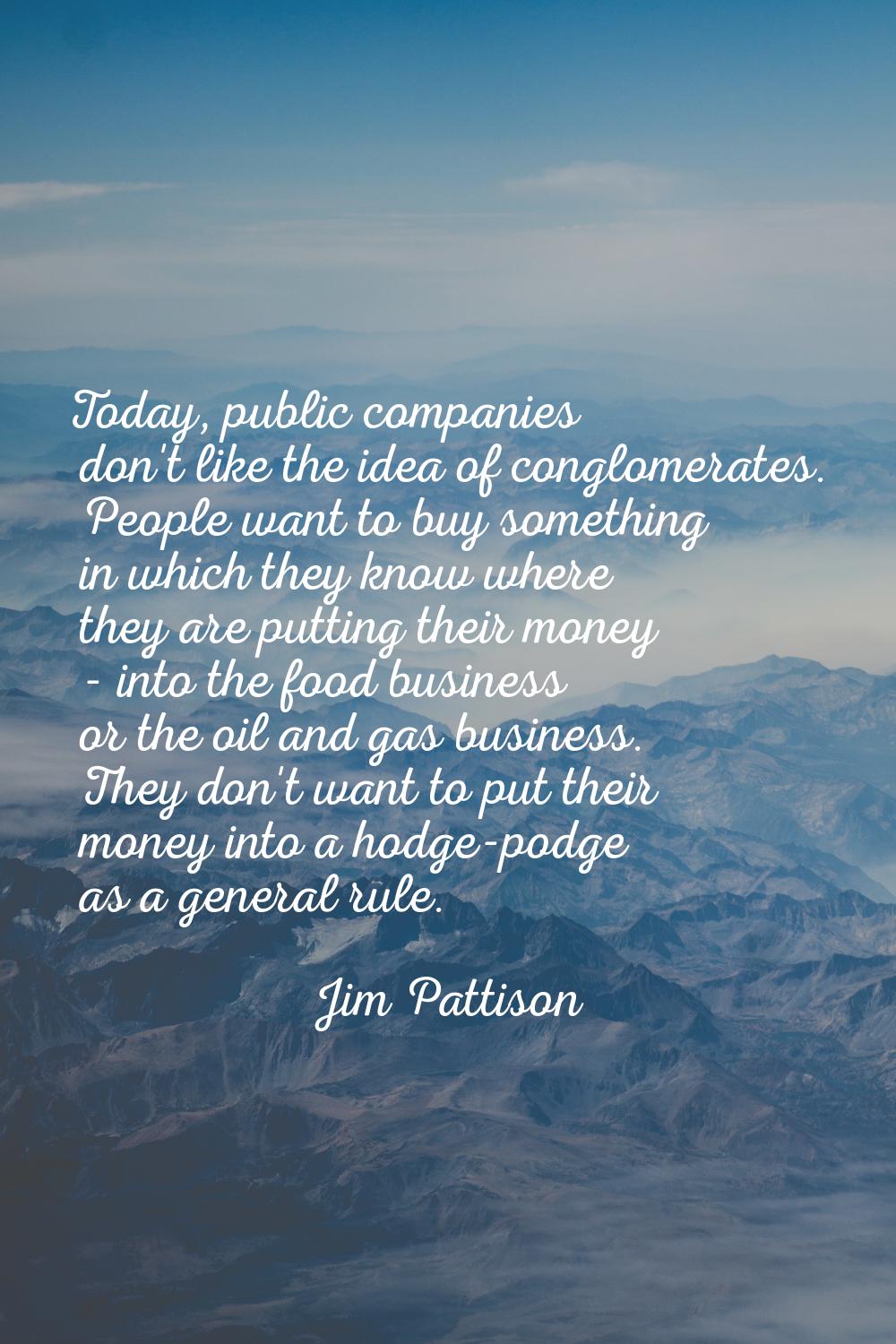 Today, public companies don't like the idea of conglomerates. People want to buy something in which