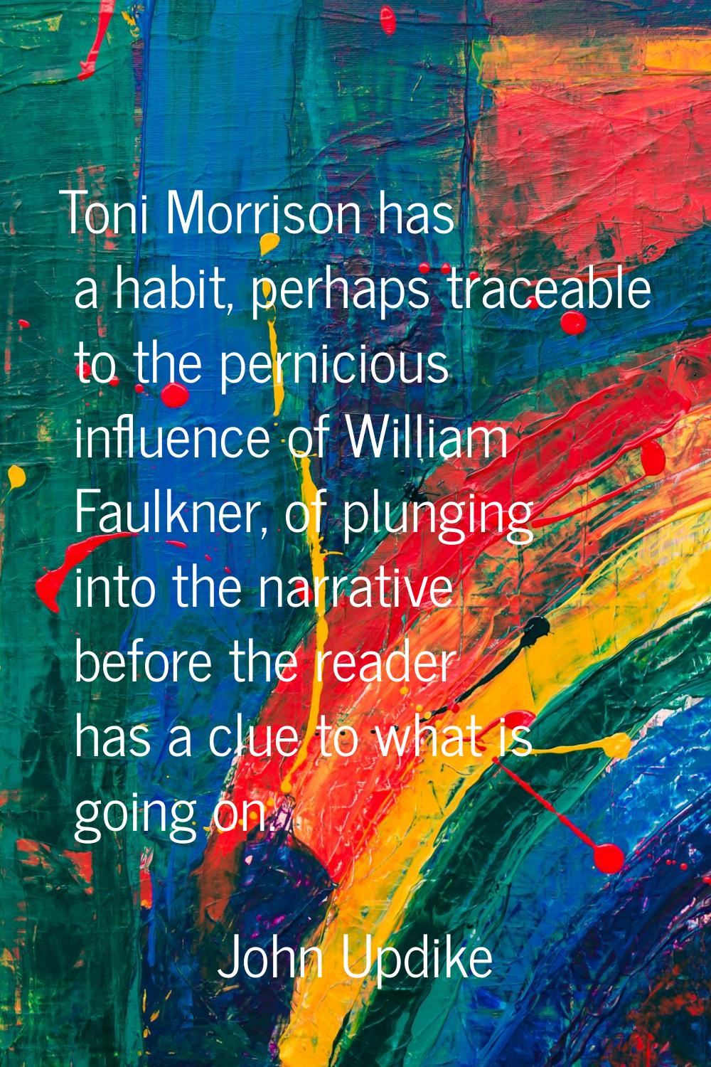 Toni Morrison has a habit, perhaps traceable to the pernicious influence of William Faulkner, of pl