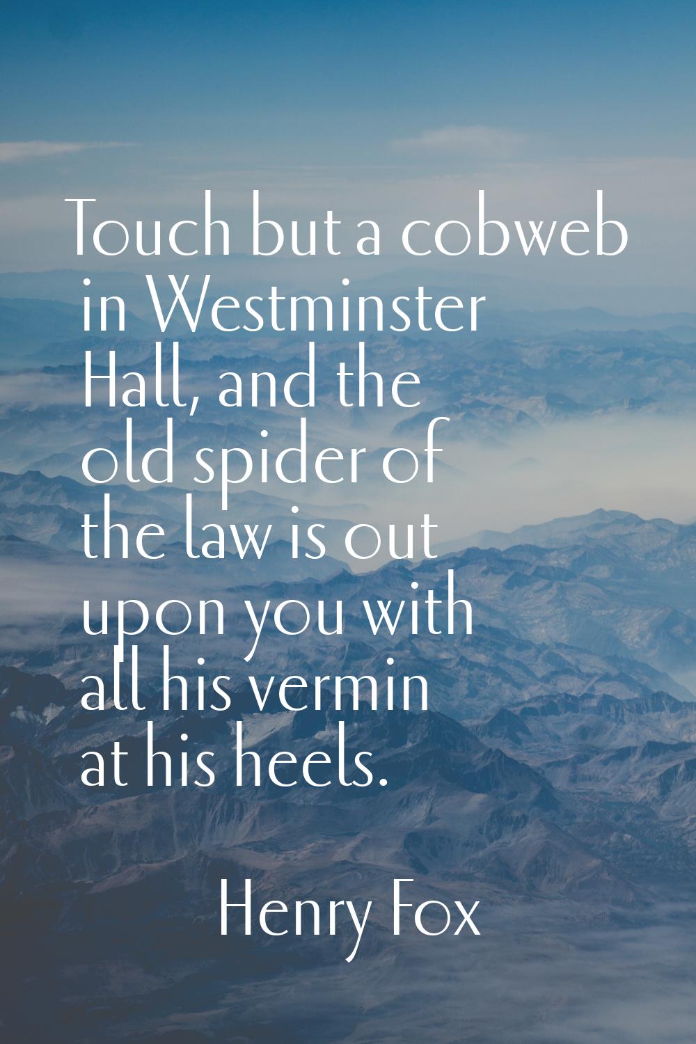 Touch but a cobweb in Westminster Hall, and the old spider of the law is out upon you with all his 