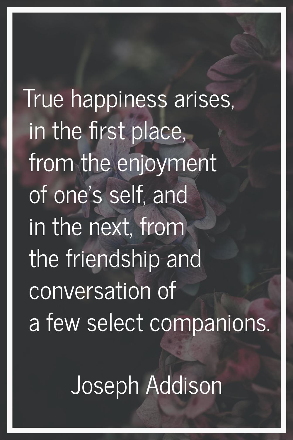True happiness arises, in the first place, from the enjoyment of one's self, and in the next, from 