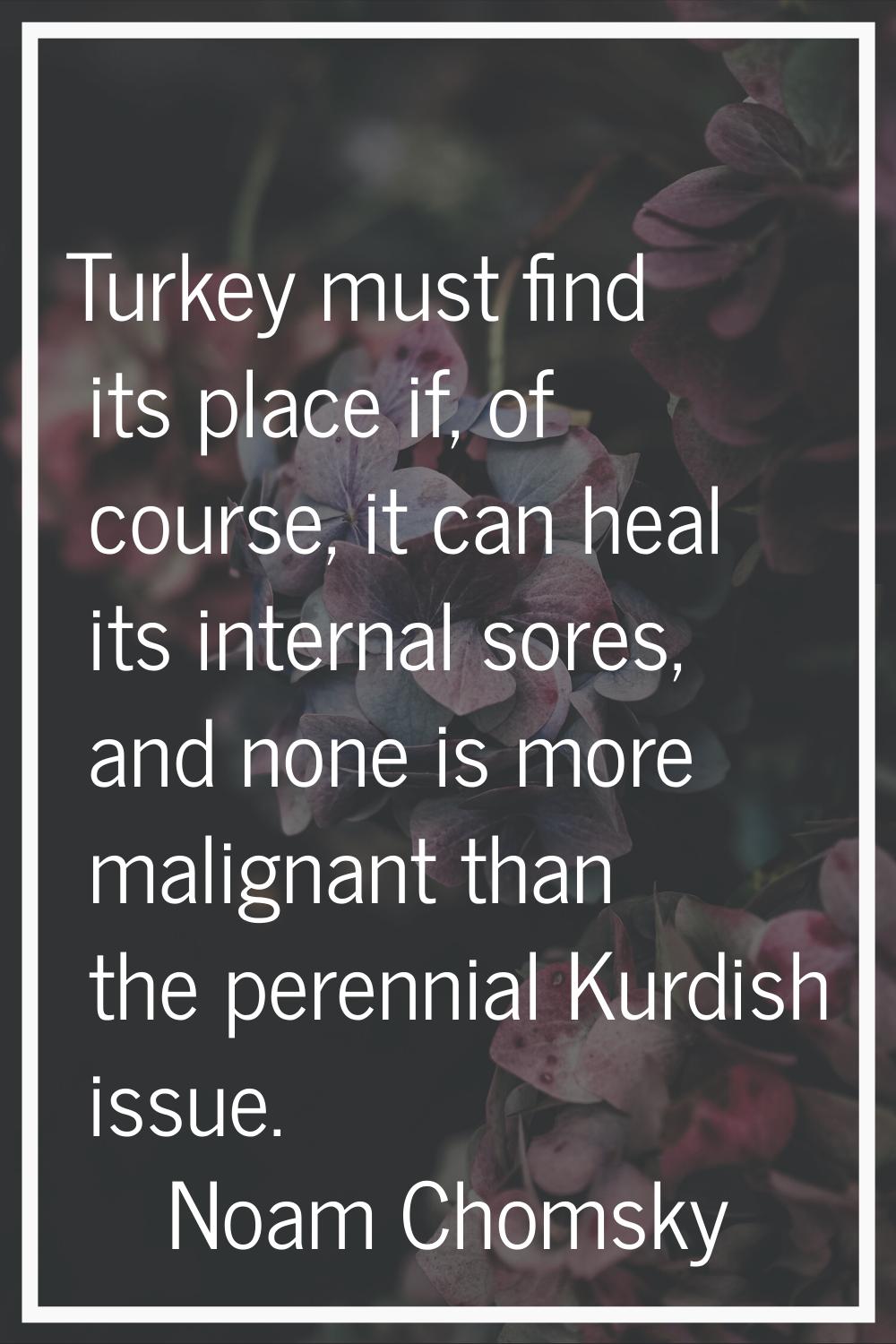 Turkey must find its place if, of course, it can heal its internal sores, and none is more malignan