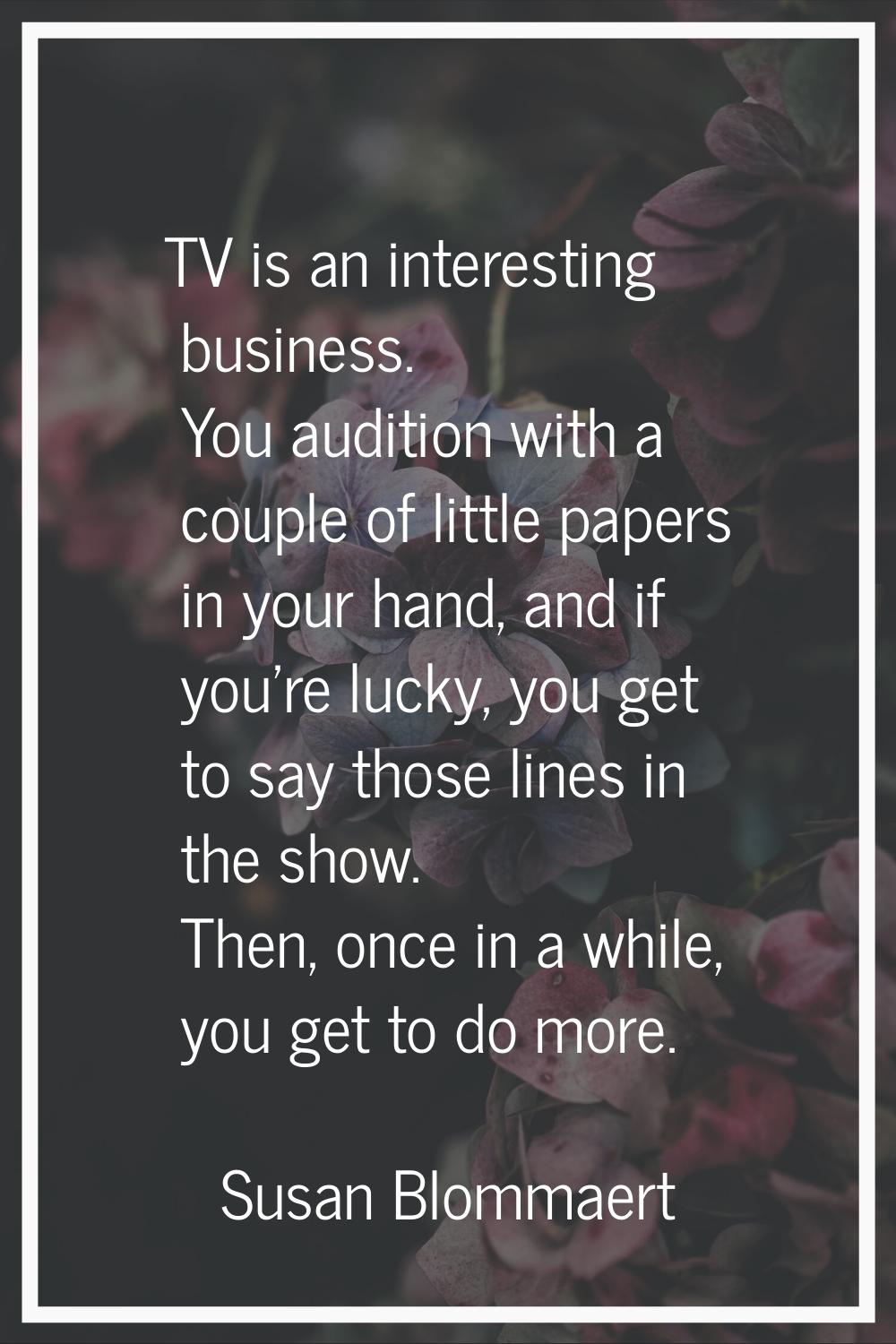 TV is an interesting business. You audition with a couple of little papers in your hand, and if you