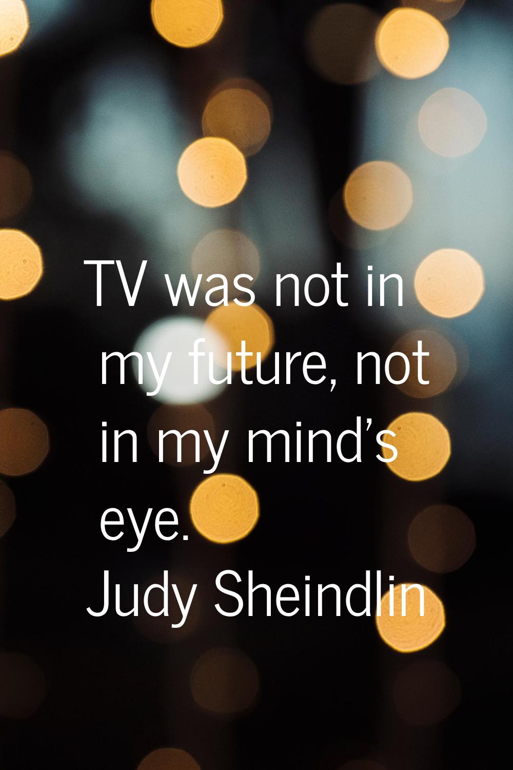 TV was not in my future, not in my mind's eye.