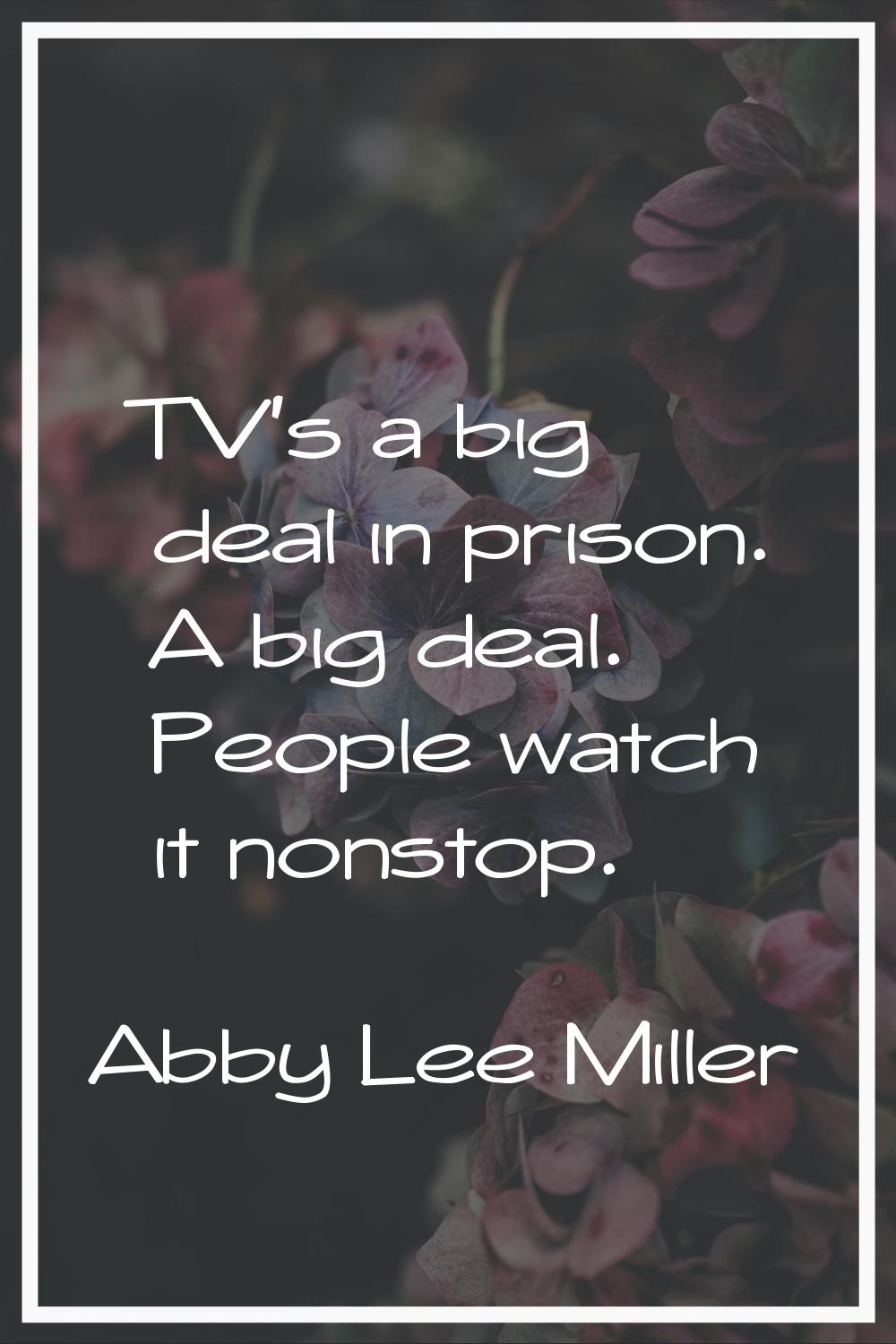 TV's a big deal in prison. A big deal. People watch it nonstop.