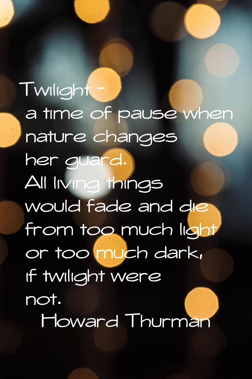 Twilight - a time of pause when nature changes her guard. All living things would fade and die from
