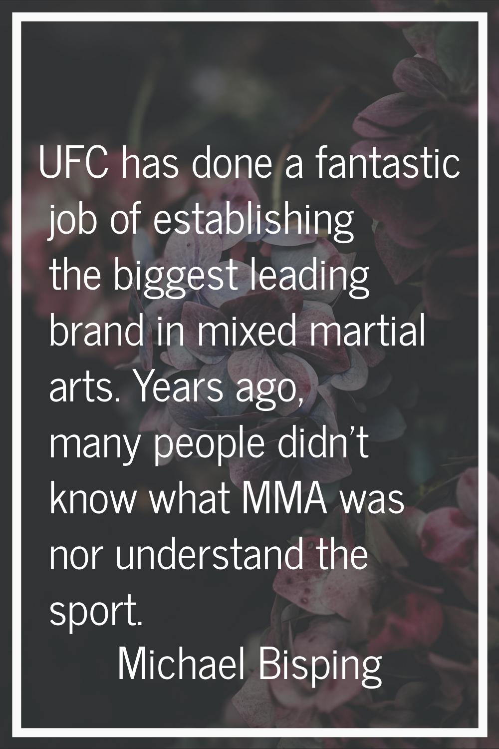 UFC has done a fantastic job of establishing the biggest leading brand in mixed martial arts. Years