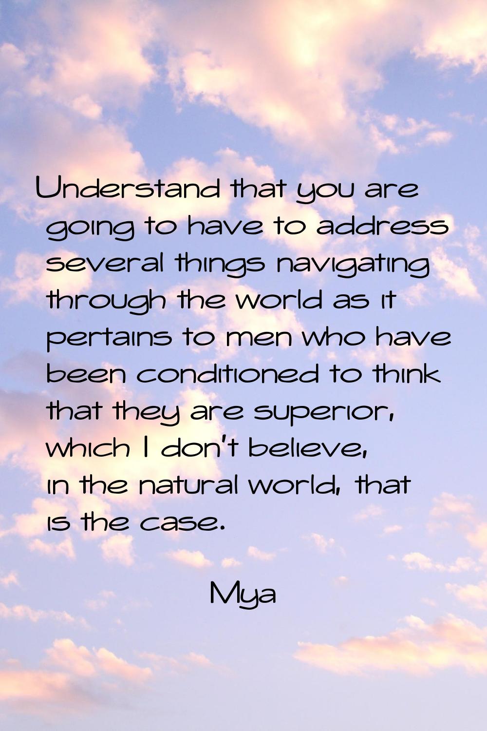 Understand that you are going to have to address several things navigating through the world as it 