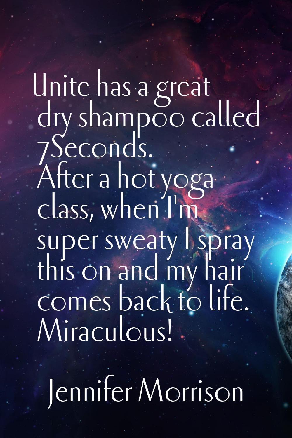 Unite has a great dry shampoo called 7Seconds. After a hot yoga class, when I'm super sweaty I spra