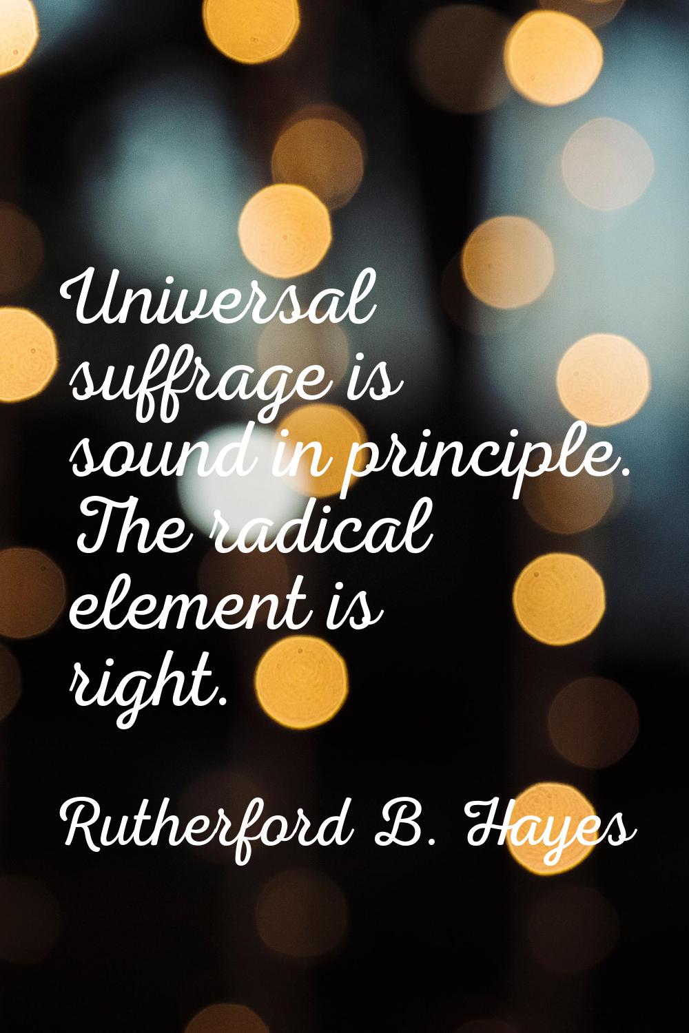 Universal suffrage is sound in principle. The radical element is right.