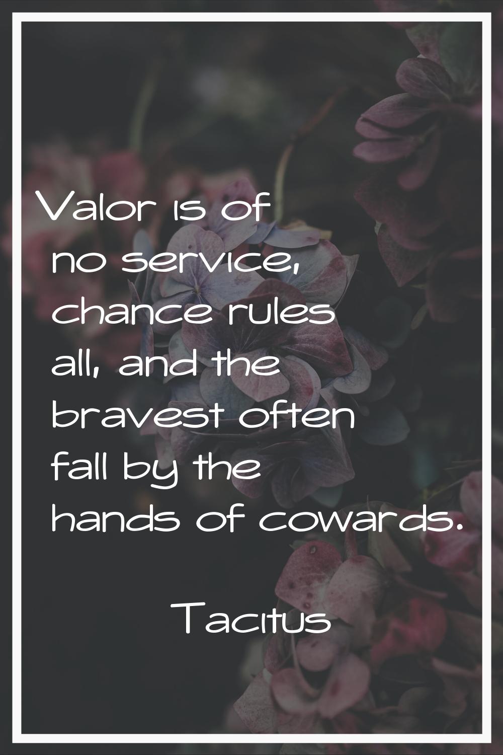 Valor is of no service, chance rules all, and the bravest often fall by the hands of cowards.