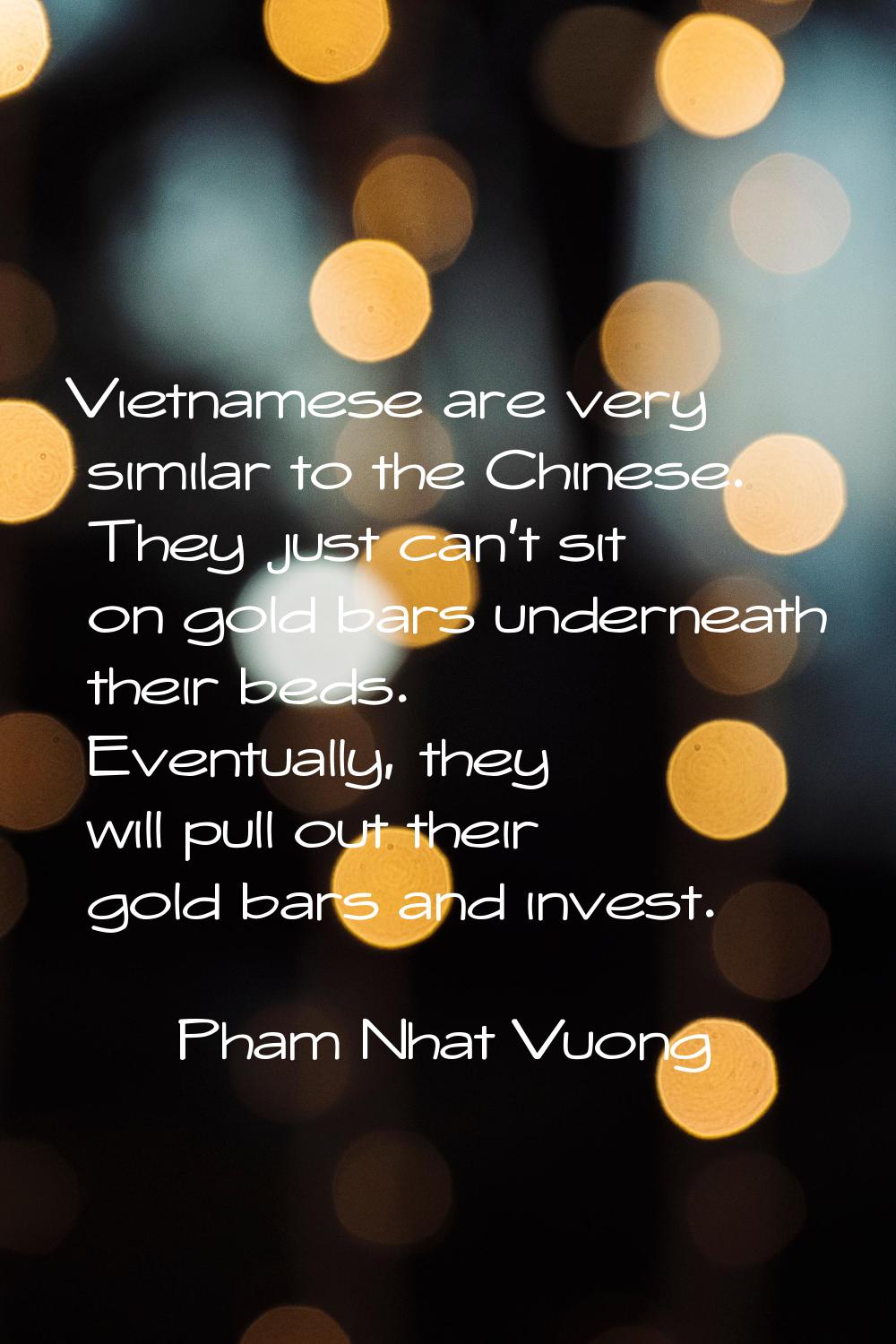 Vietnamese are very similar to the Chinese. They just can't sit on gold bars underneath their beds.