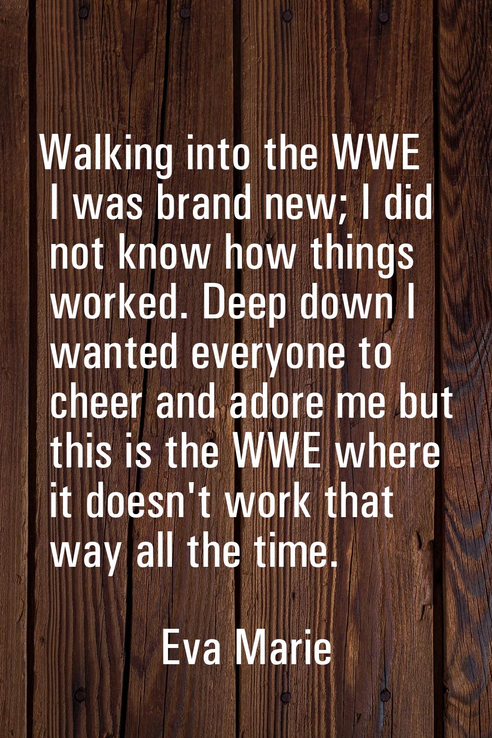 Walking into the WWE I was brand new; I did not know how things worked. Deep down I wanted everyone