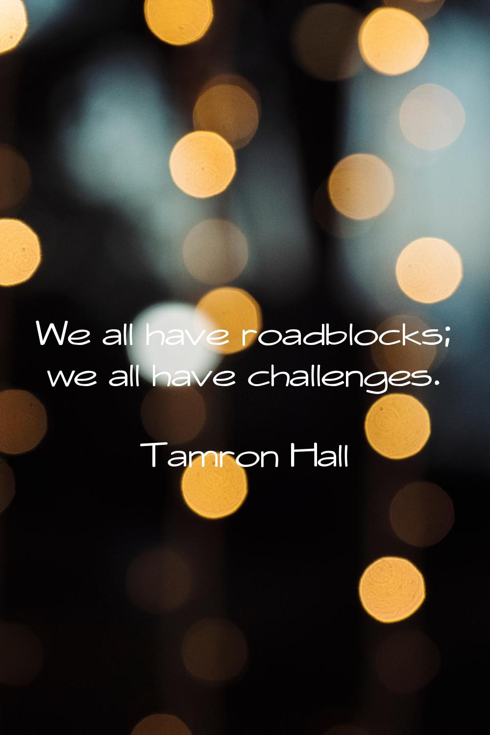 We all have roadblocks; we all have challenges.