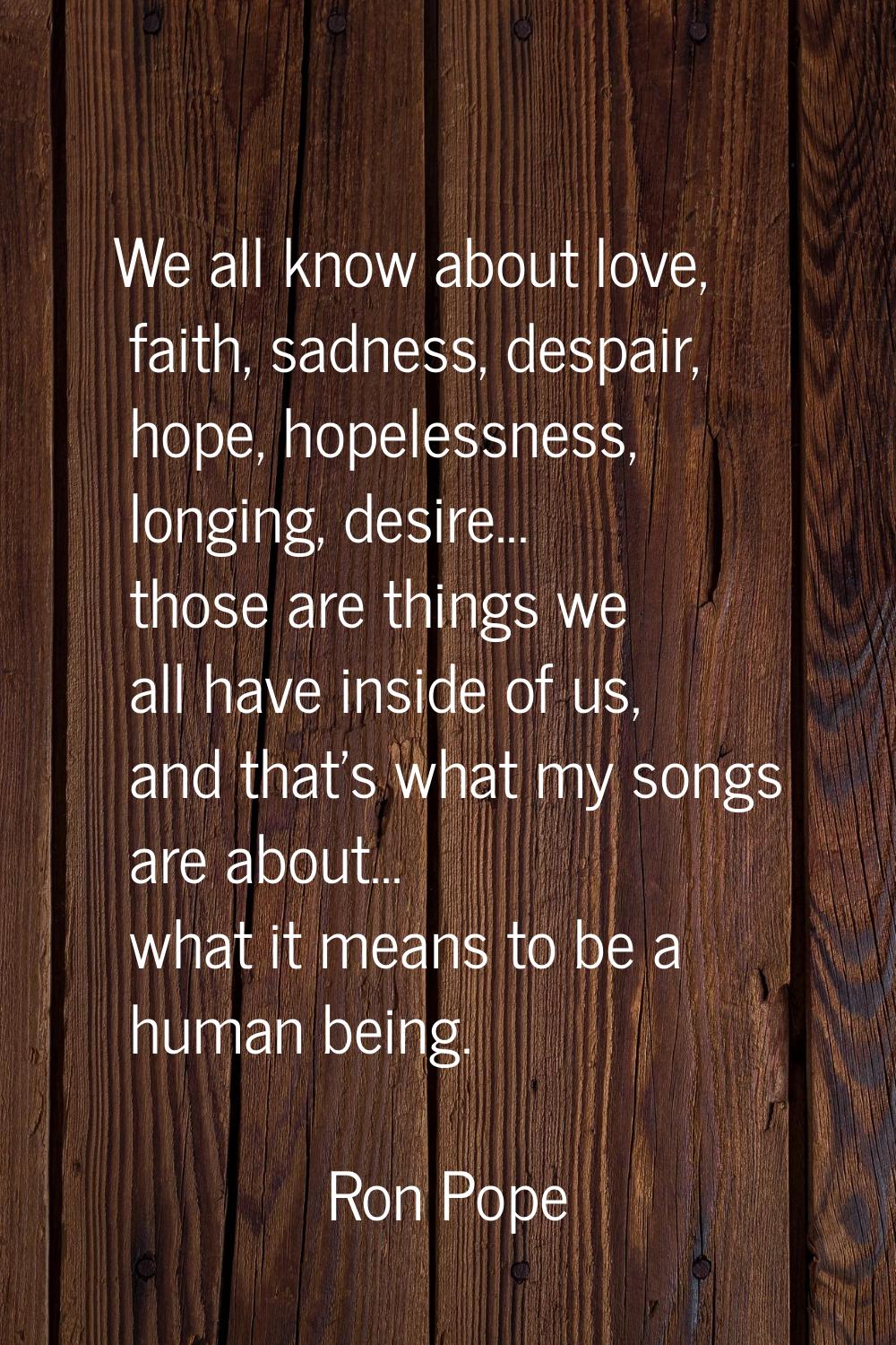 We all know about love, faith, sadness, despair, hope, hopelessness, longing, desire... those are t