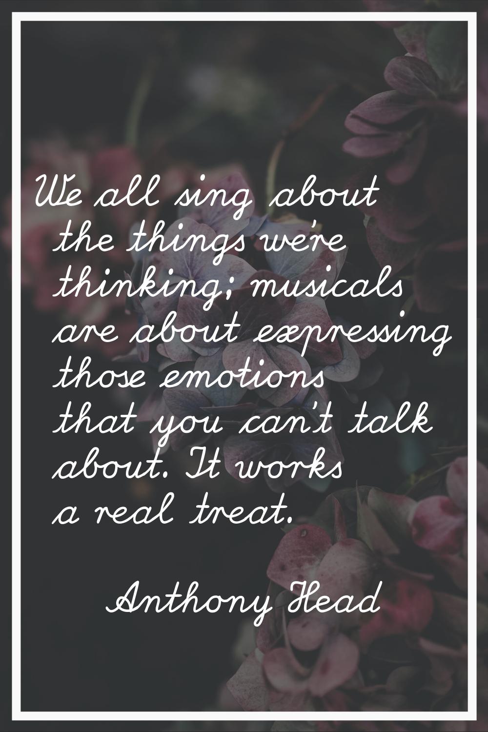 We all sing about the things we're thinking; musicals are about expressing those emotions that you 