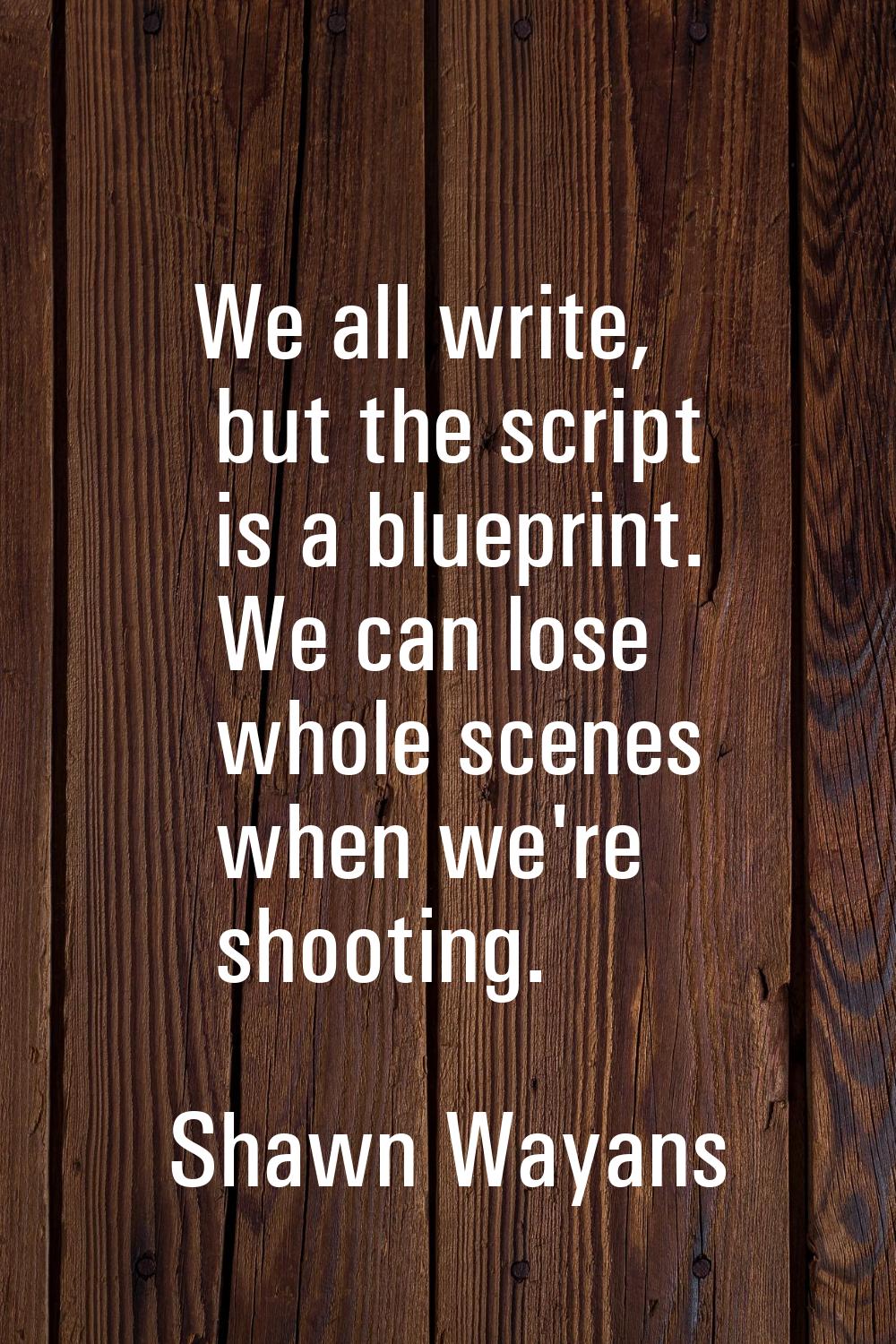 We all write, but the script is a blueprint. We can lose whole scenes when we're shooting.