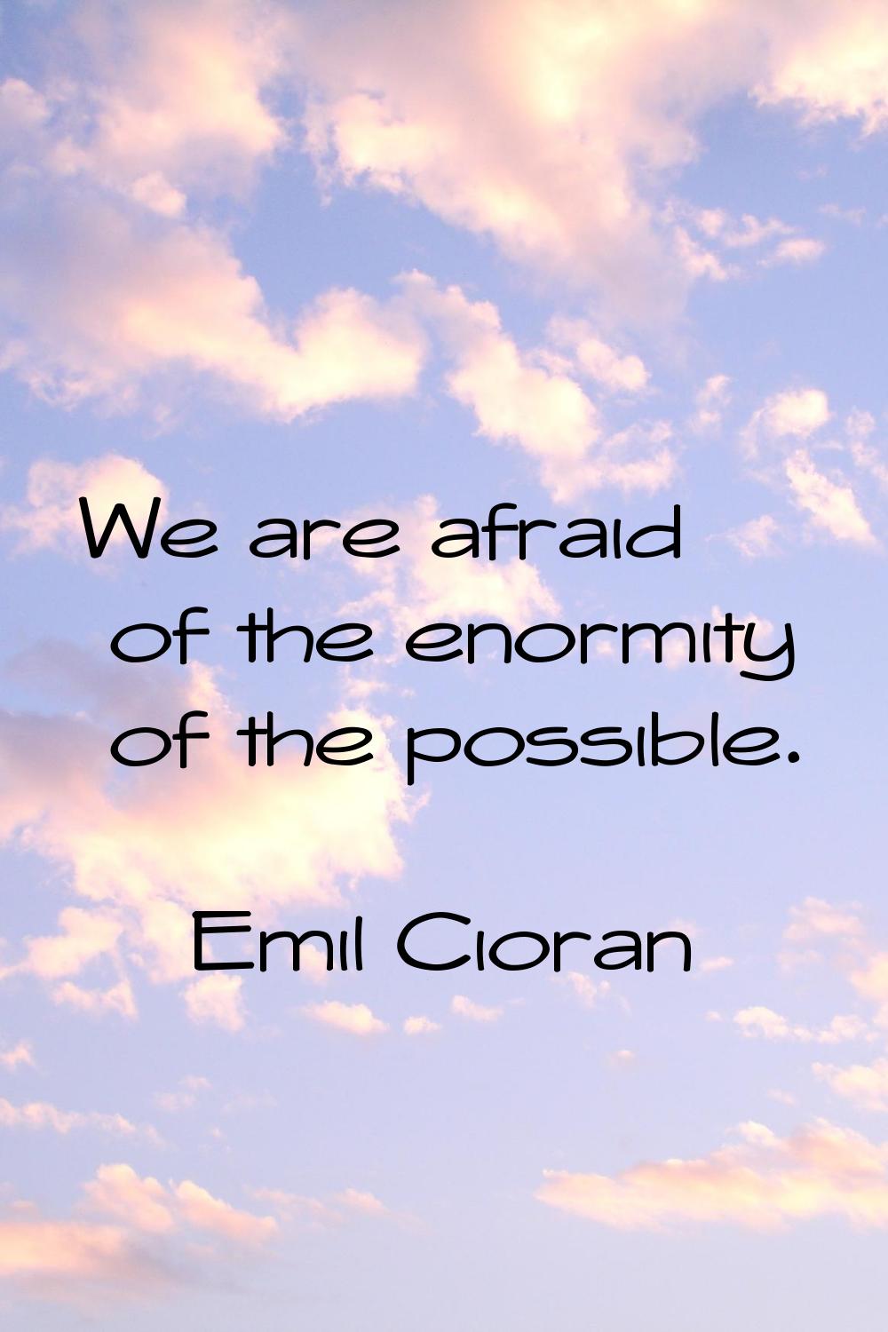 We are afraid of the enormity of the possible.