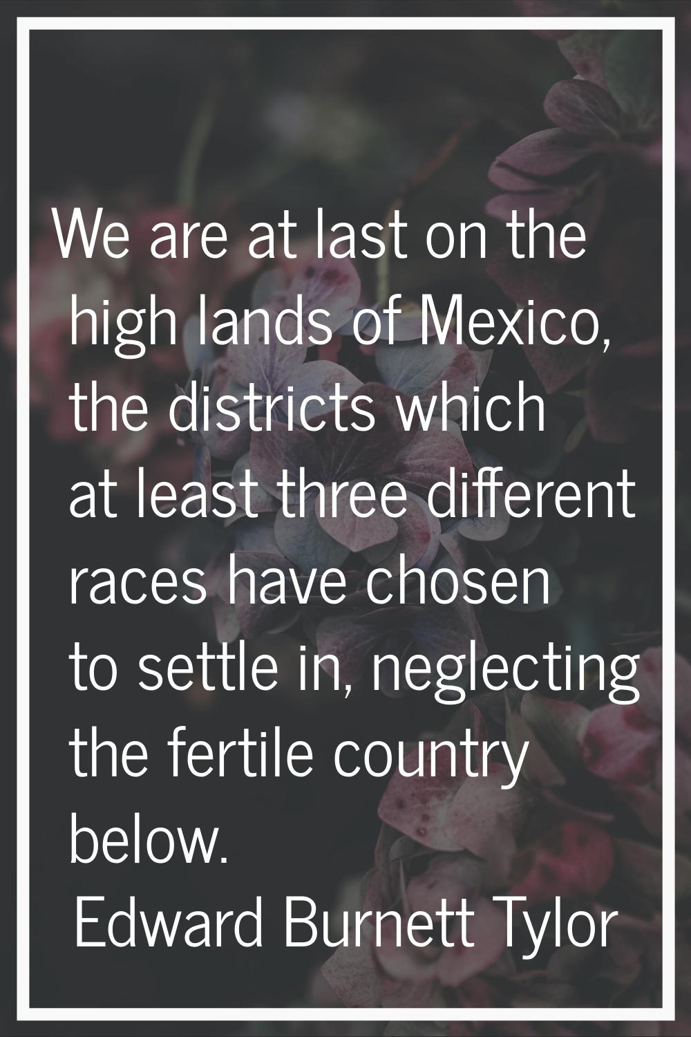 We are at last on the high lands of Mexico, the districts which at least three different races have
