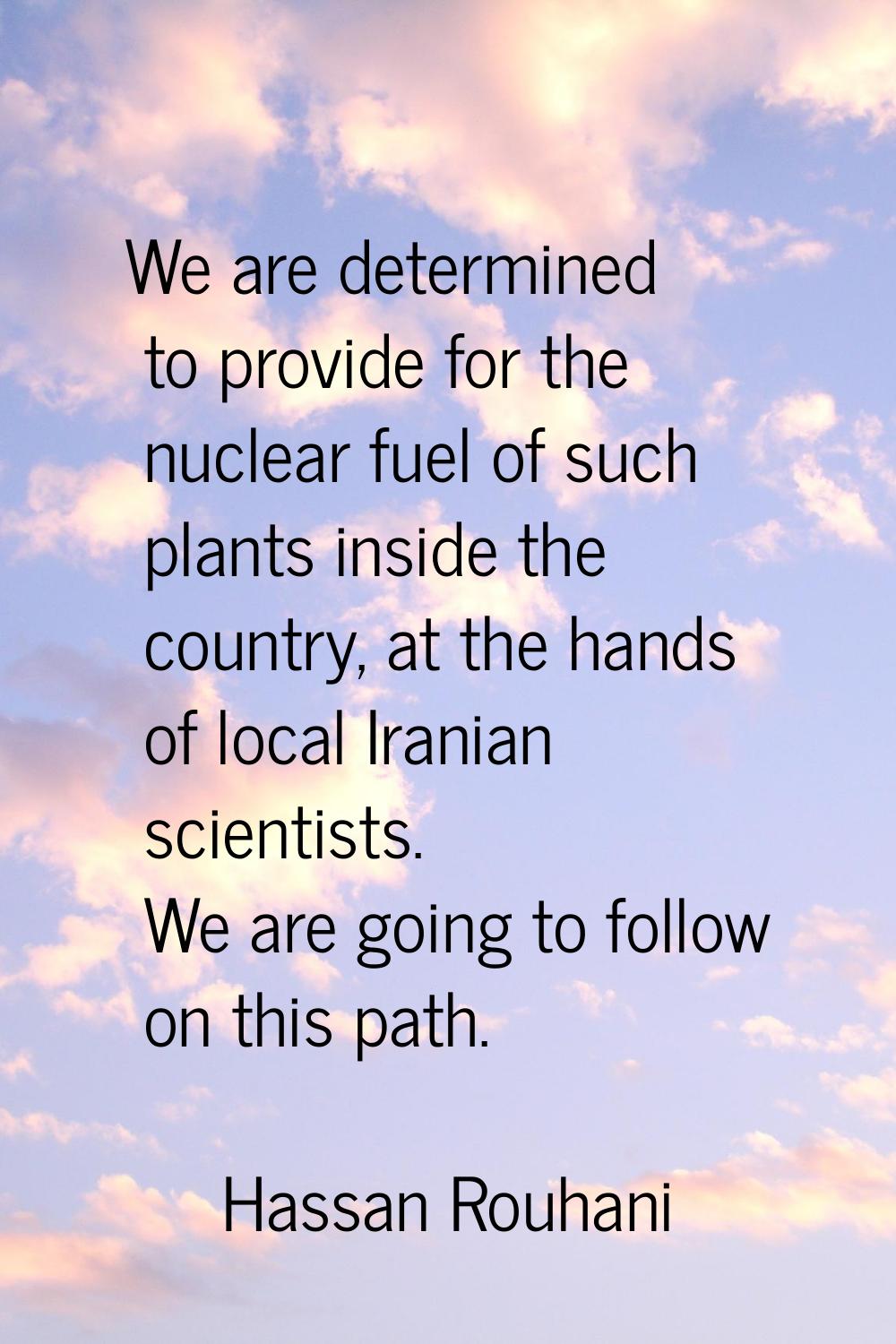 We are determined to provide for the nuclear fuel of such plants inside the country, at the hands o