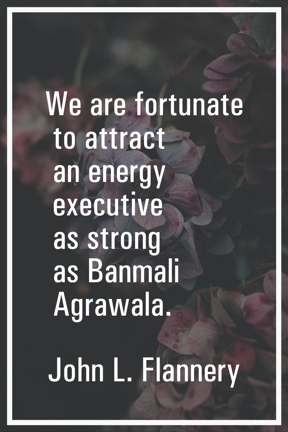 We are fortunate to attract an energy executive as strong as Banmali Agrawala.