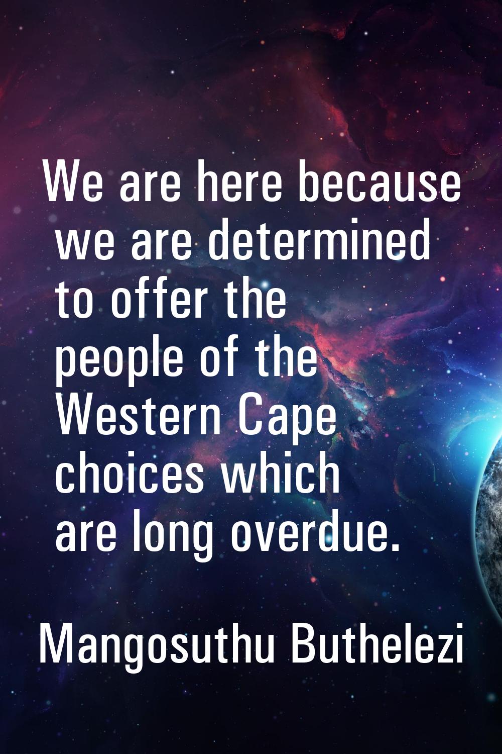 We are here because we are determined to offer the people of the Western Cape choices which are lon