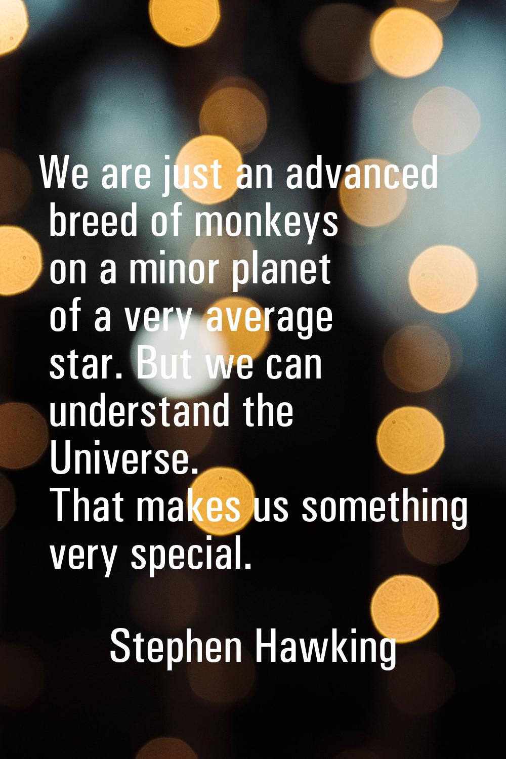 We are just an advanced breed of monkeys on a minor planet of a very average star. But we can under