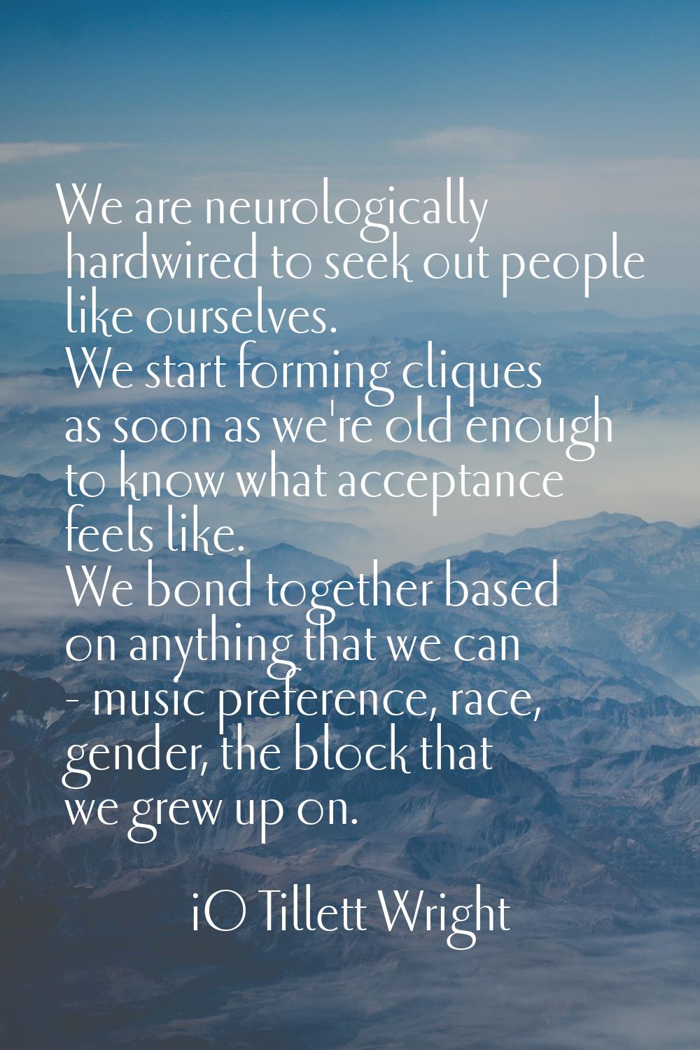 We are neurologically hardwired to seek out people like ourselves. We start forming cliques as soon