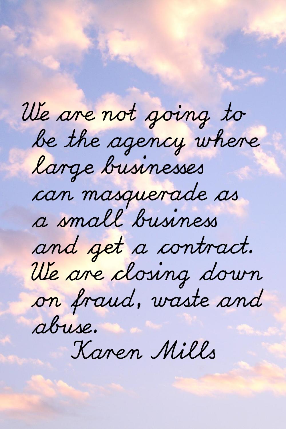 We are not going to be the agency where large businesses can masquerade as a small business and get