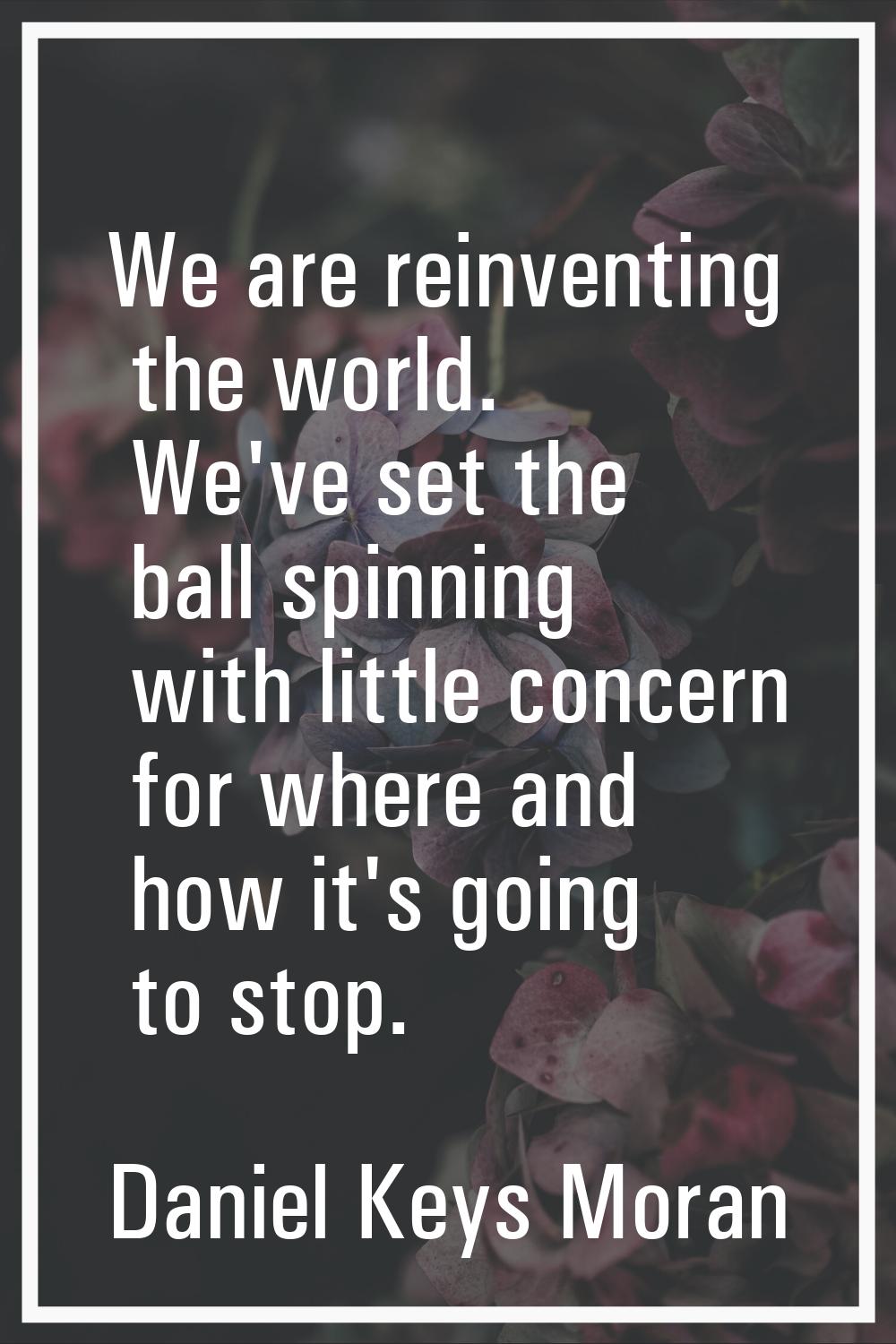 We are reinventing the world. We've set the ball spinning with little concern for where and how it'