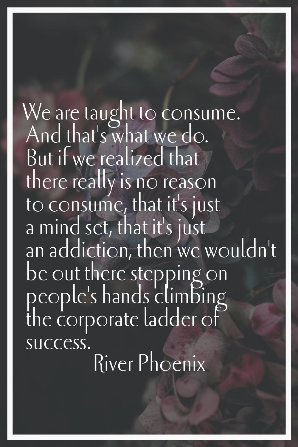 We are taught to consume. And that's what we do. But if we realized that there really is no reason 