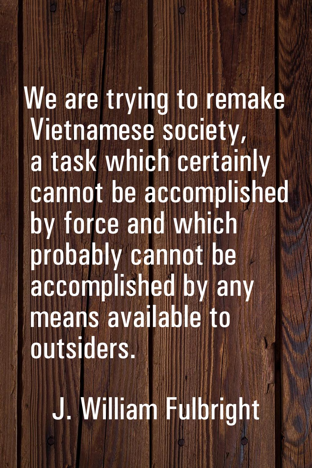 We are trying to remake Vietnamese society, a task which certainly cannot be accomplished by force 
