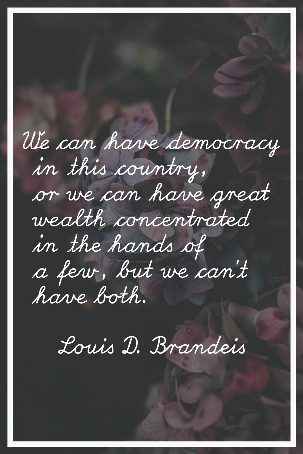 We can have democracy in this country, or we can have great wealth concentrated in the hands of a f
