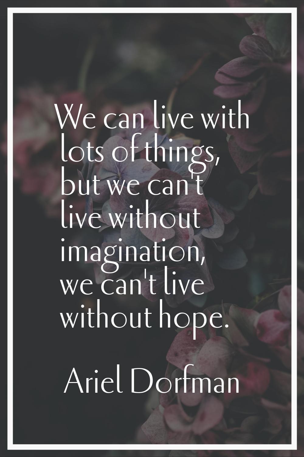 We can live with lots of things, but we can't live without imagination, we can't live without hope.