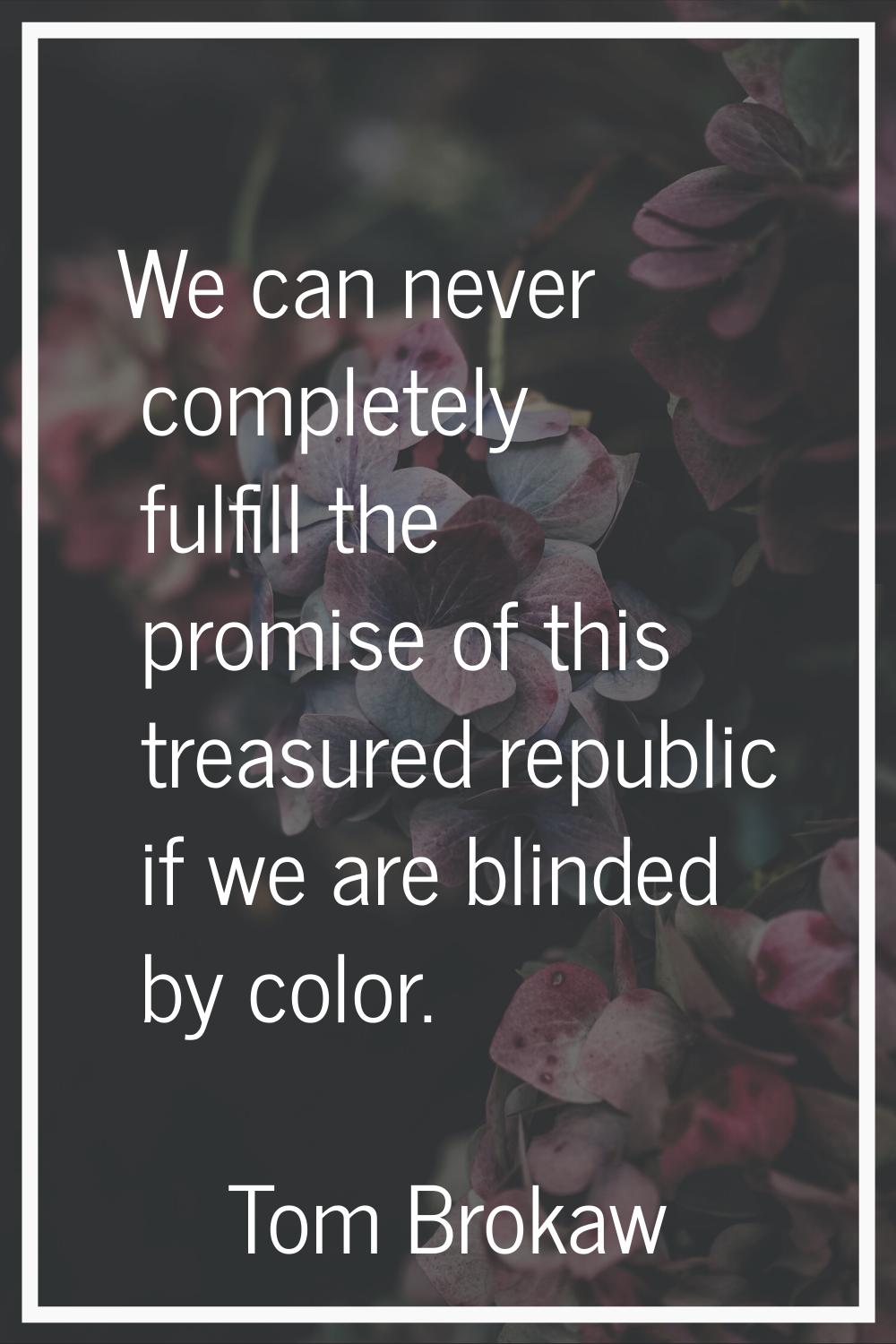 We can never completely fulfill the promise of this treasured republic if we are blinded by color.