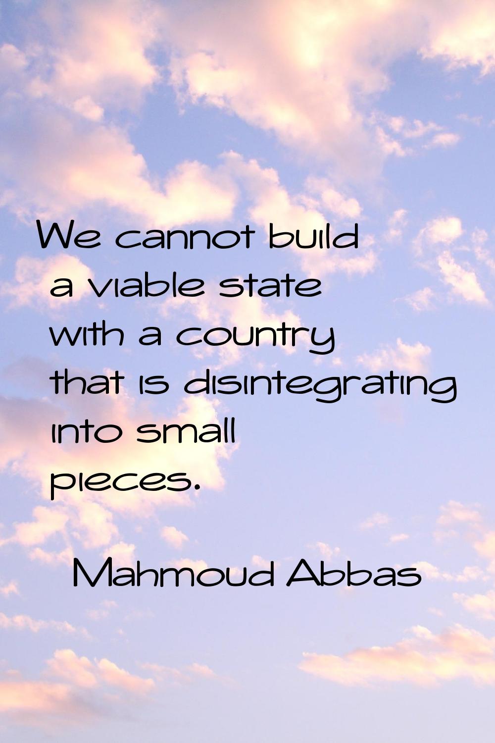 We cannot build a viable state with a country that is disintegrating into small pieces.