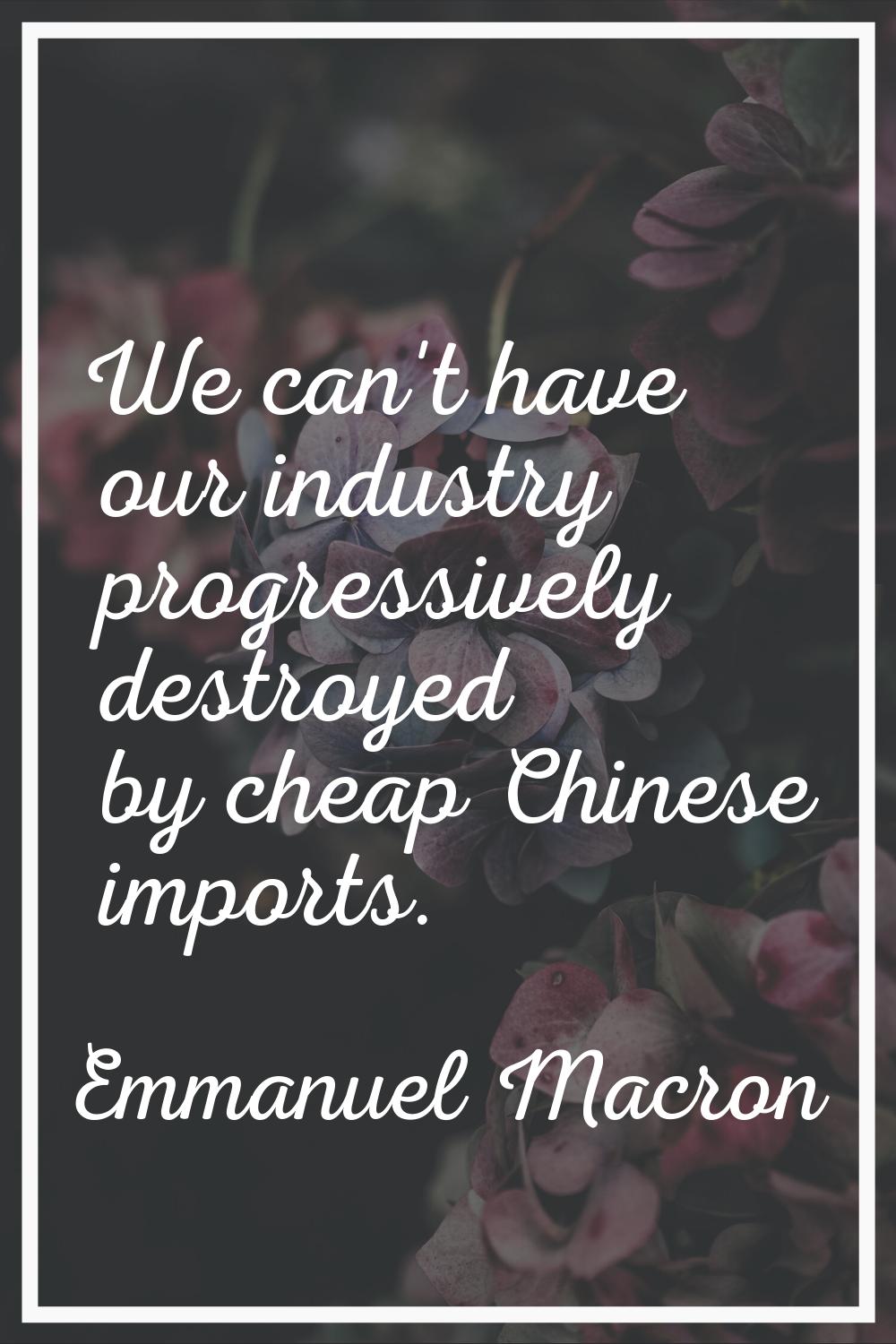 We can't have our industry progressively destroyed by cheap Chinese imports.