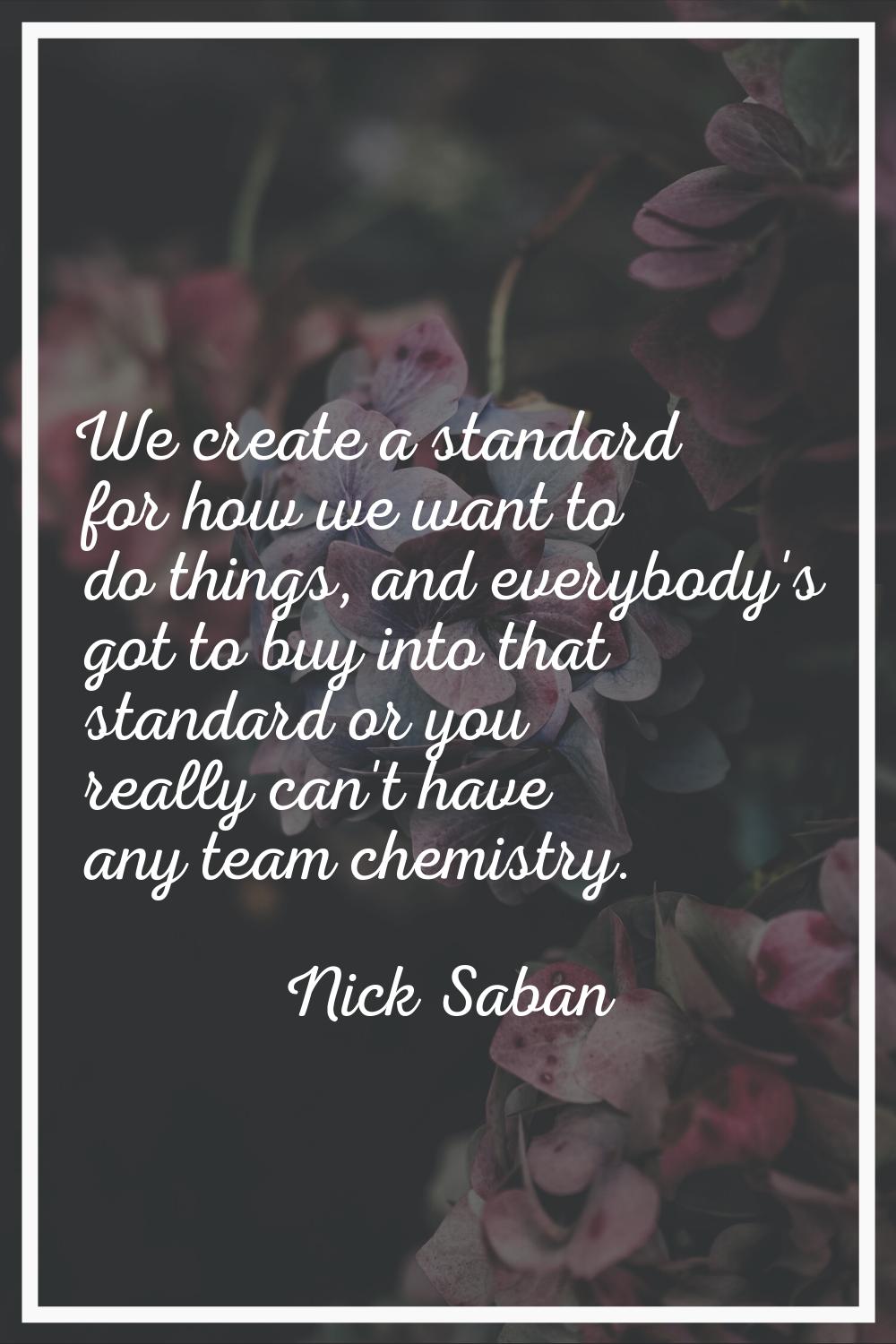We create a standard for how we want to do things, and everybody's got to buy into that standard or