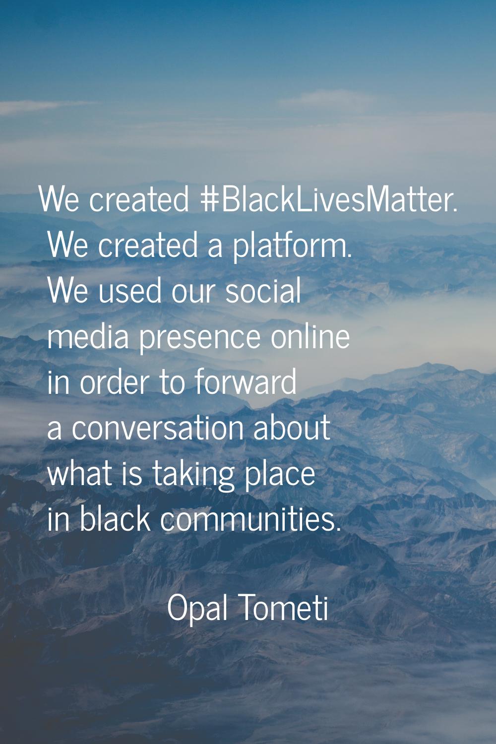 We created #BlackLivesMatter. We created a platform. We used our social media presence online in or