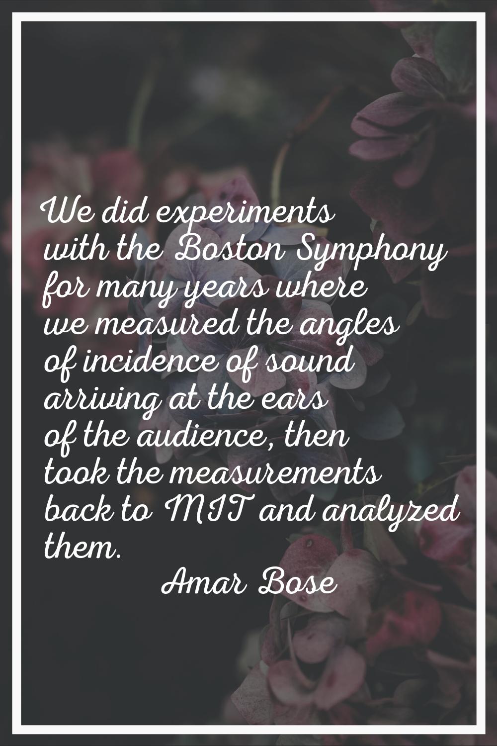 We did experiments with the Boston Symphony for many years where we measured the angles of incidenc