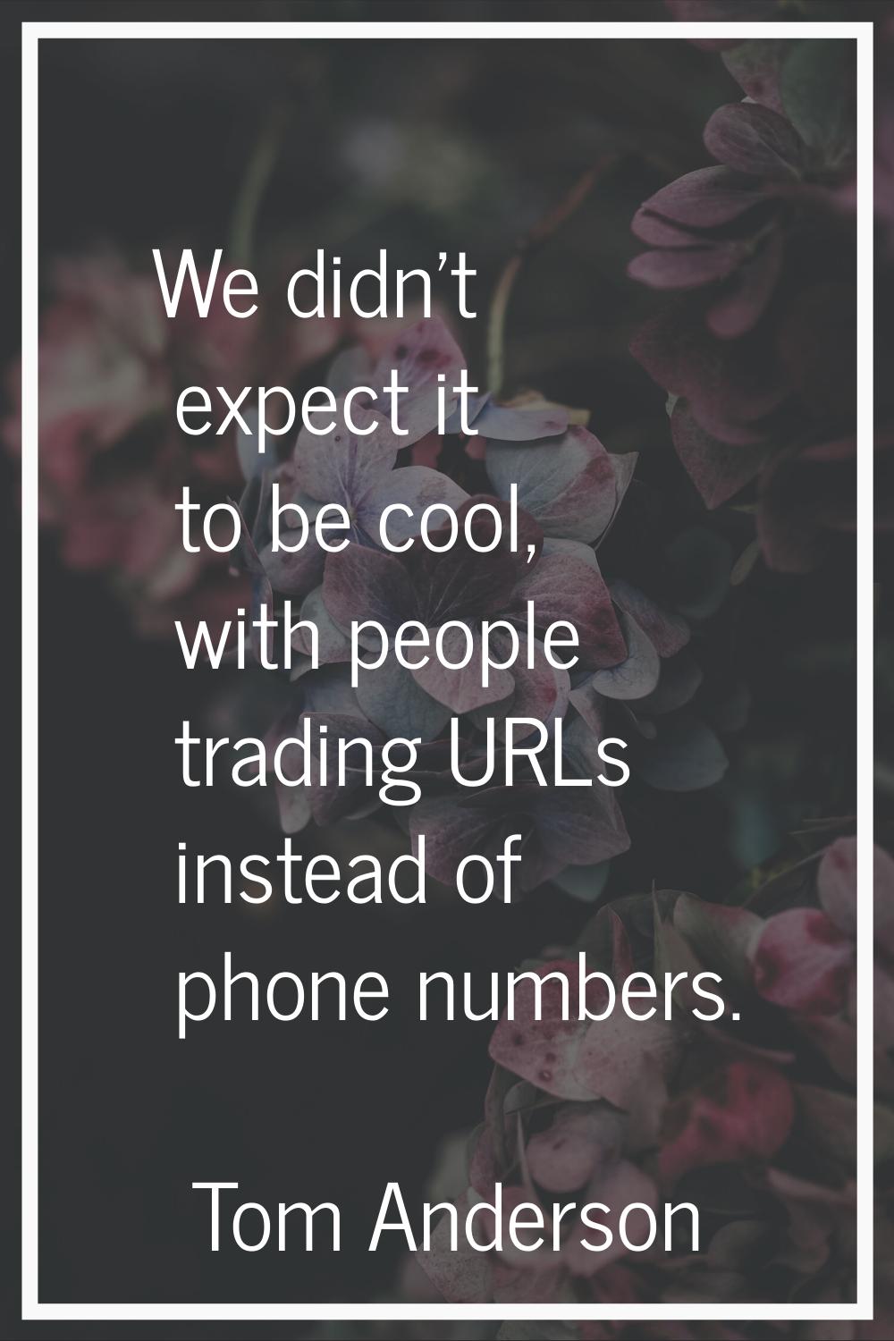 We didn't expect it to be cool, with people trading URLs instead of phone numbers.