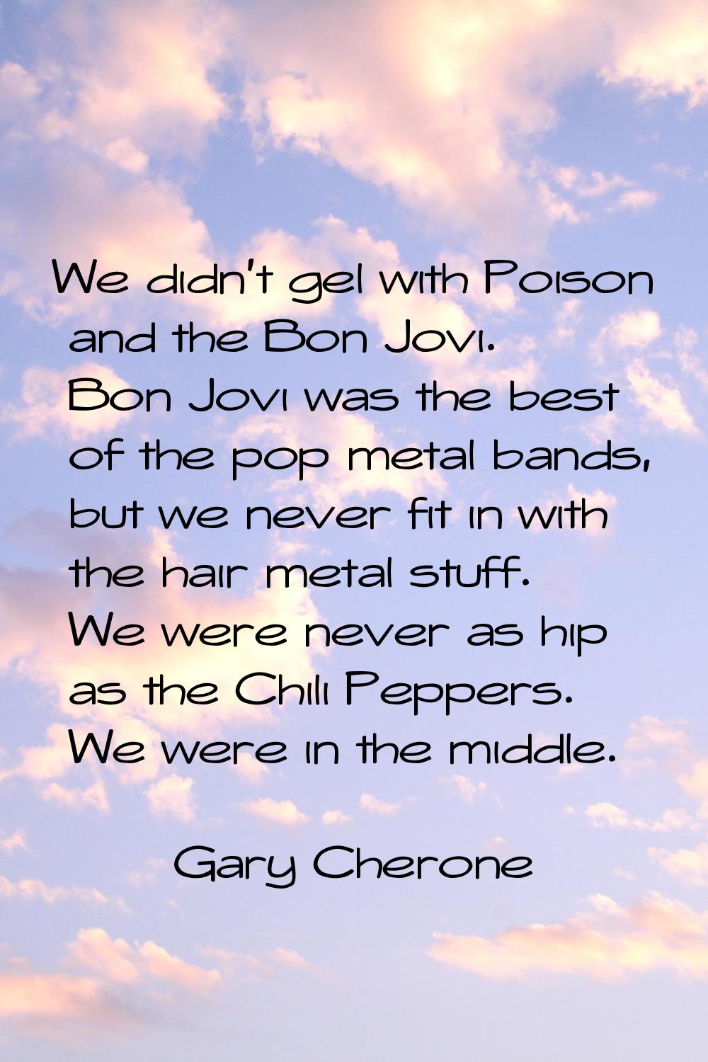 We didn't gel with Poison and the Bon Jovi. Bon Jovi was the best of the pop metal bands, but we ne