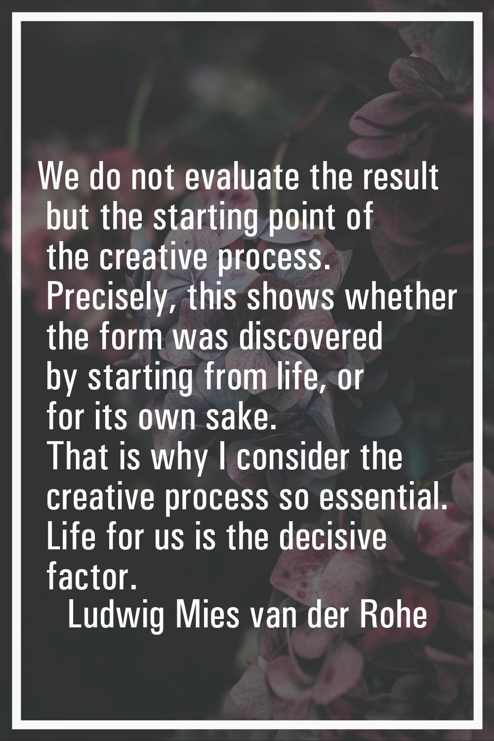 We do not evaluate the result but the starting point of the creative process. Precisely, this shows