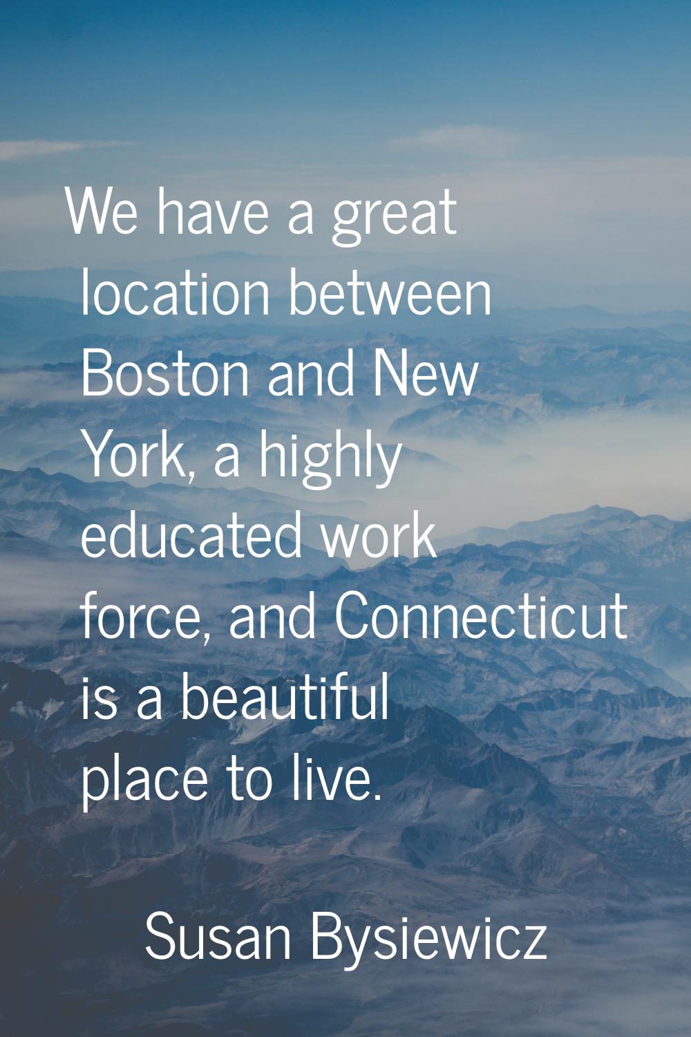 We have a great location between Boston and New York, a highly educated work force, and Connecticut