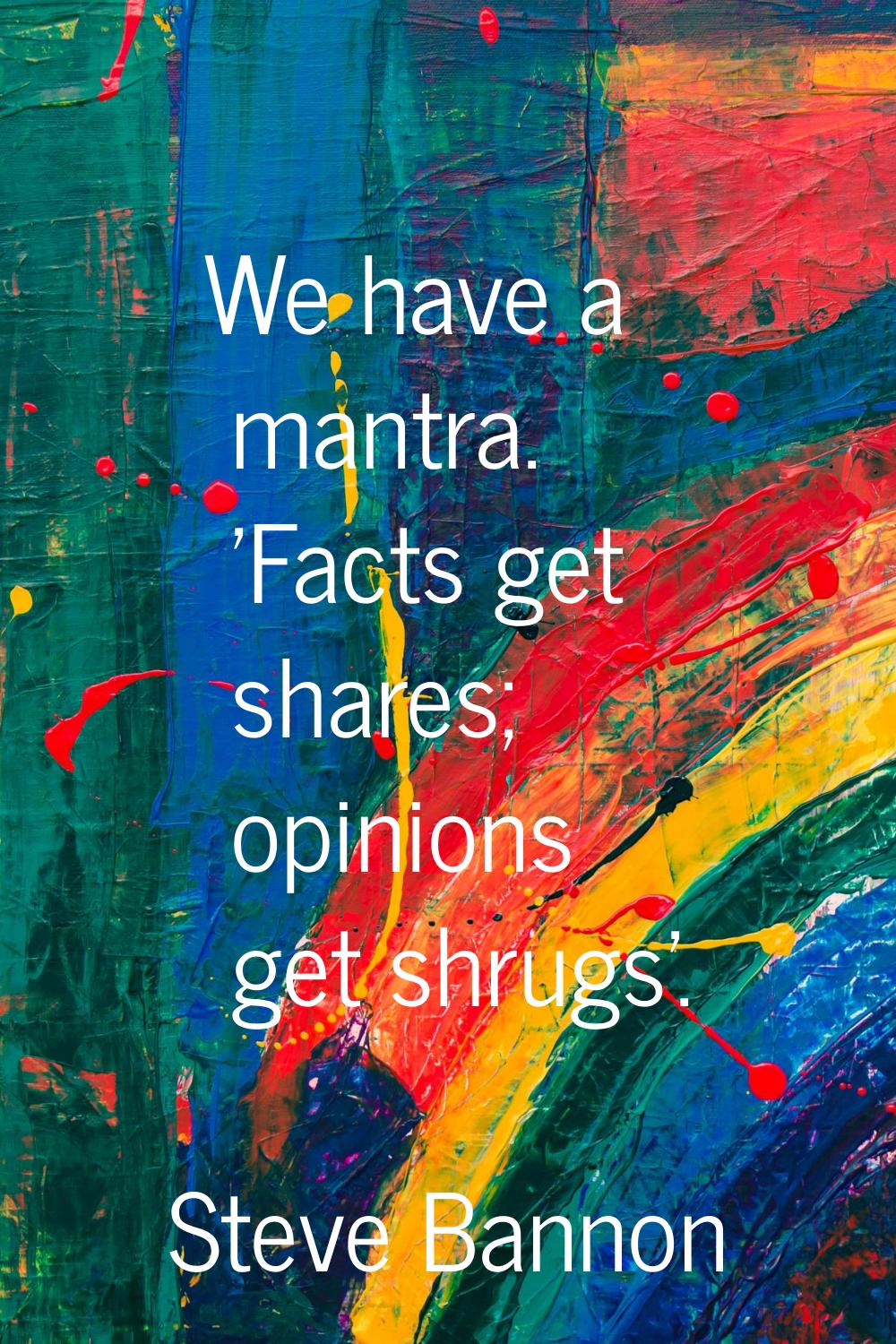 We have a mantra. 'Facts get shares; opinions get shrugs'.